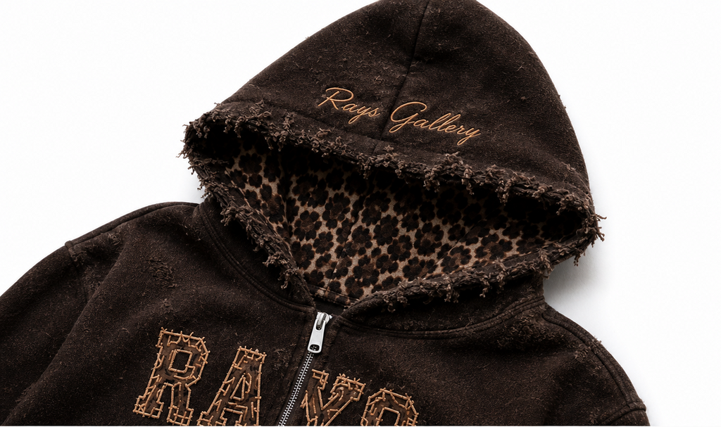 Rays Gallery Leopard Print Distressed Sweat Suit (brown).
